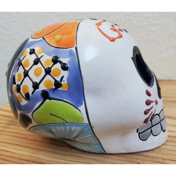 Talavera Pottery Skull Mexican Day Of The Dead Painted Wall Art Mask Handmade - Picture 8 of 9